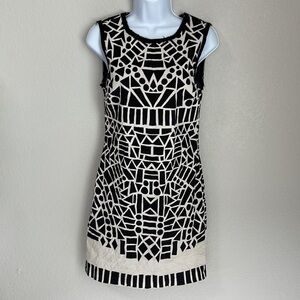Artelier Nicole Miller Geometric Linen Sleeveless Sheath Dress Size 4 Career
